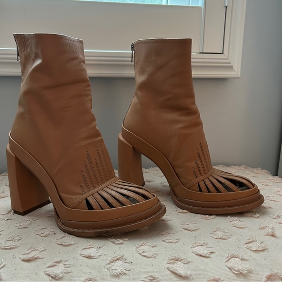 Ann Demeulemeester Cutout Vamp Platform Ankle Boot Camel Tanned Leather Size 39 - Picture 8 of 15
